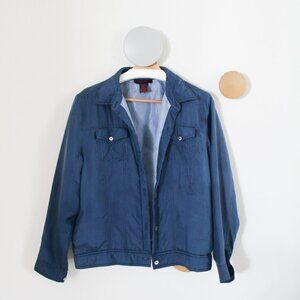 VINTAGE Denim&Co Lightweight Blue Silk Button Down Jacket Size Medium